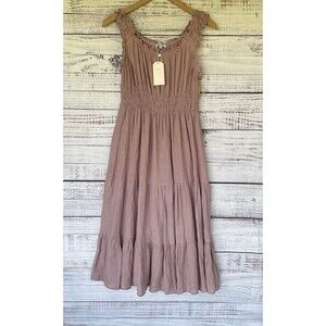 Chic Mi Sundress M Tiered Ruffle Smocked Milkmaid Mauve Cottagecore Balletcore